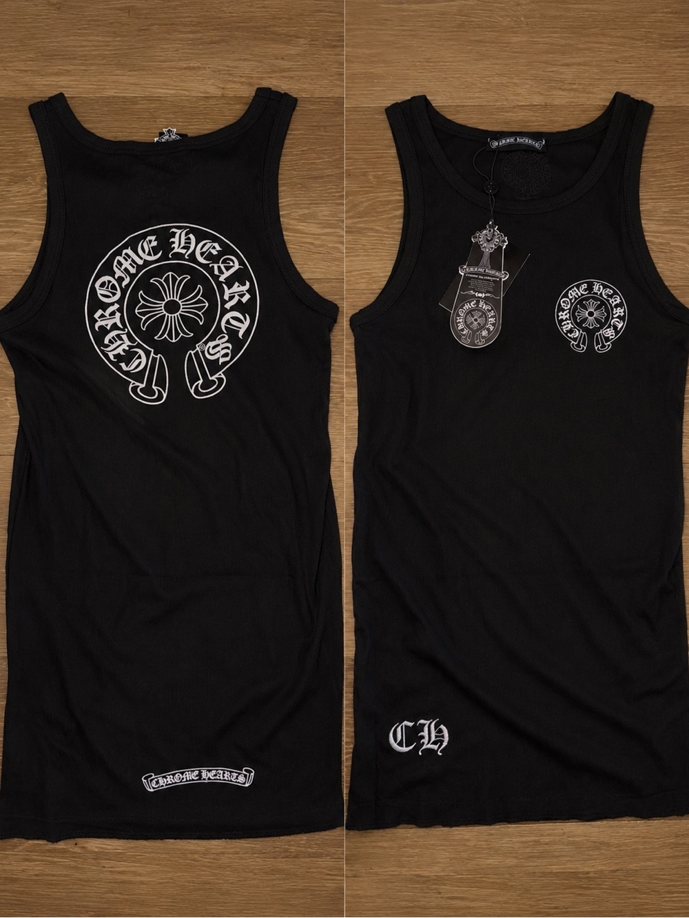 Chrome Hearts Black Tank with White Logo Prints